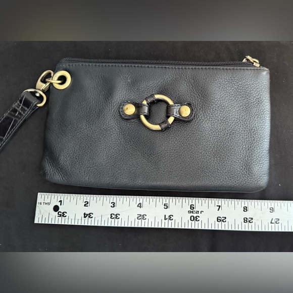 Clarks | Black Leather Clutch Wristlet | Gold Hardware - Picture 4 of 6